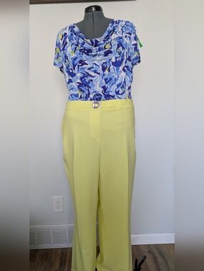 Blue Floral Cowl Neck Women's Top